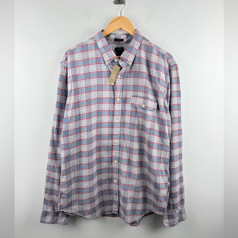 NWT J.Crew Men Plaid Button Down Flannel Shirt Size XL